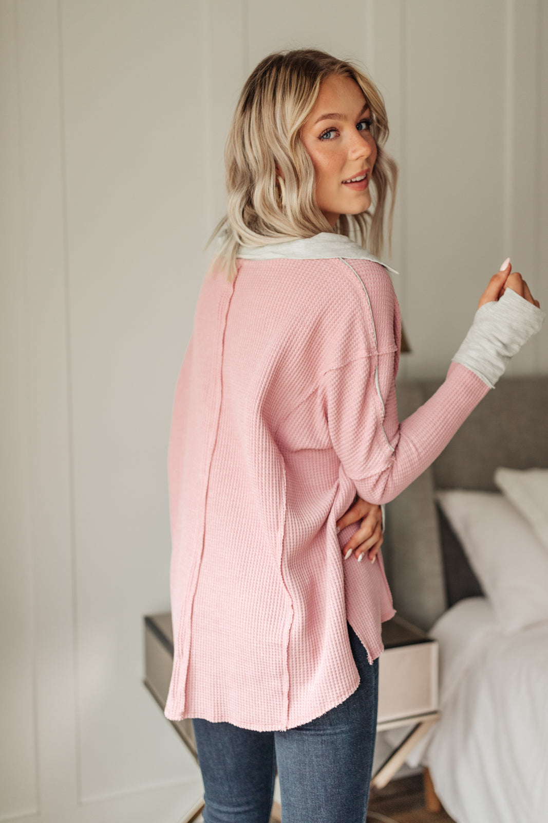 334 Boutique Mia Waffle Knit Long Sleeve In Pink